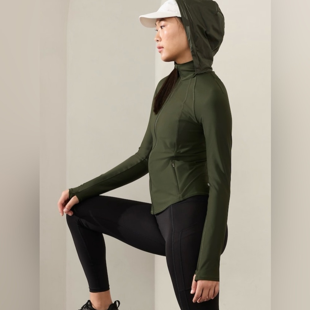 Athleta Aspen Olive Interval Jacket Hooded Medium Running Outdoor Hiking - Picture 2 of 11